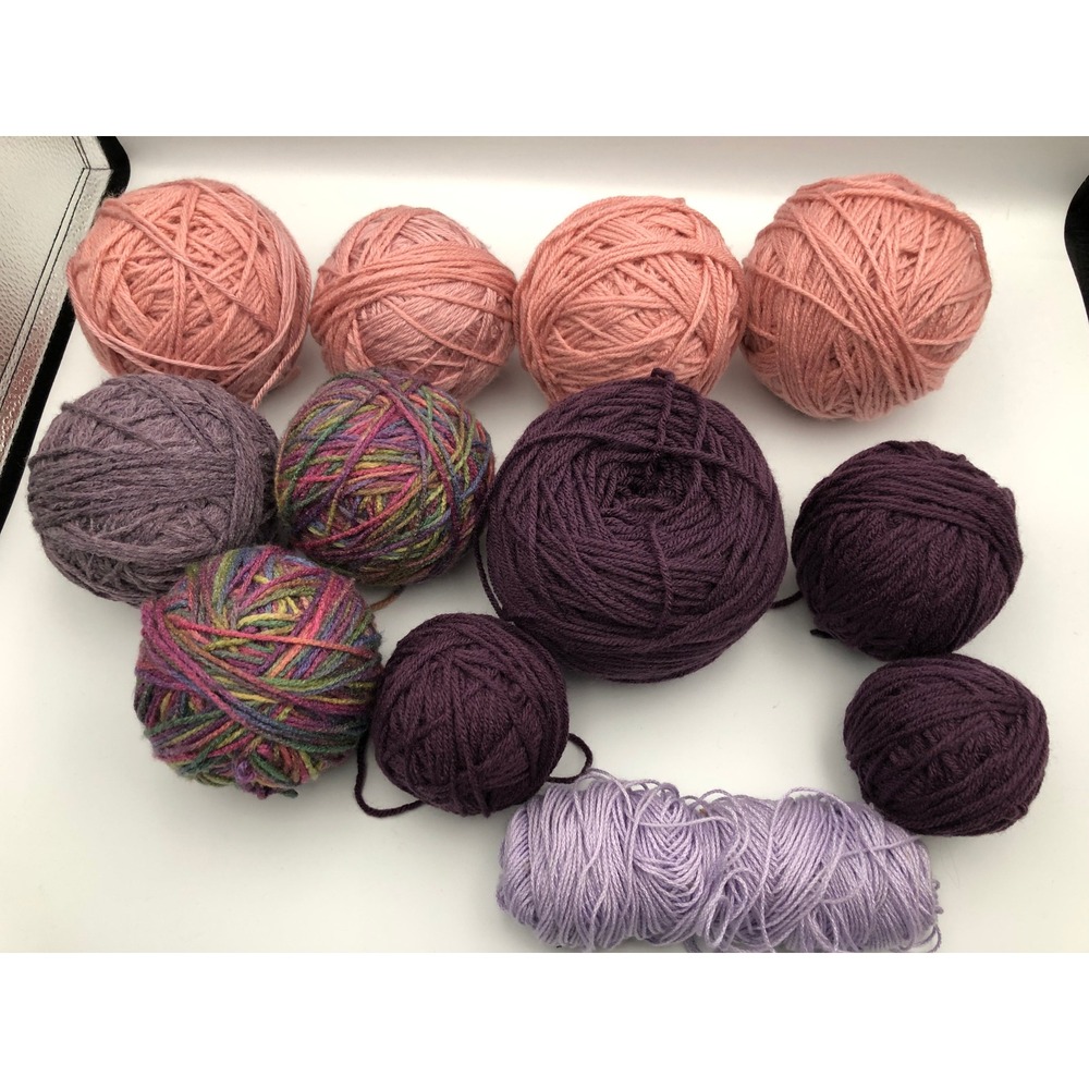 Mixed Crochet & Knitting Yarn Destash Pink Purple Partial Rolls Crafting